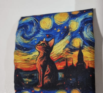 Art Inspired Midnight Cat Under the Stars Scrunchie