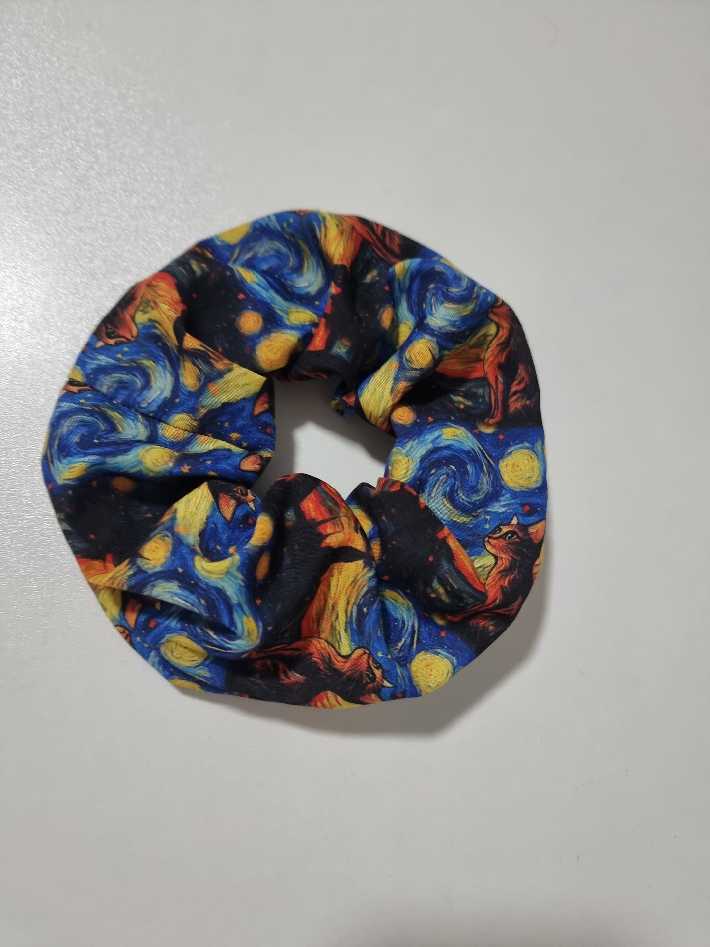 Art Inspired Midnight Cat Under the Stars Scrunchie
