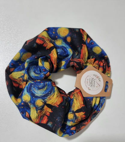Art Inspired Midnight Cat Under the Stars Scrunchie