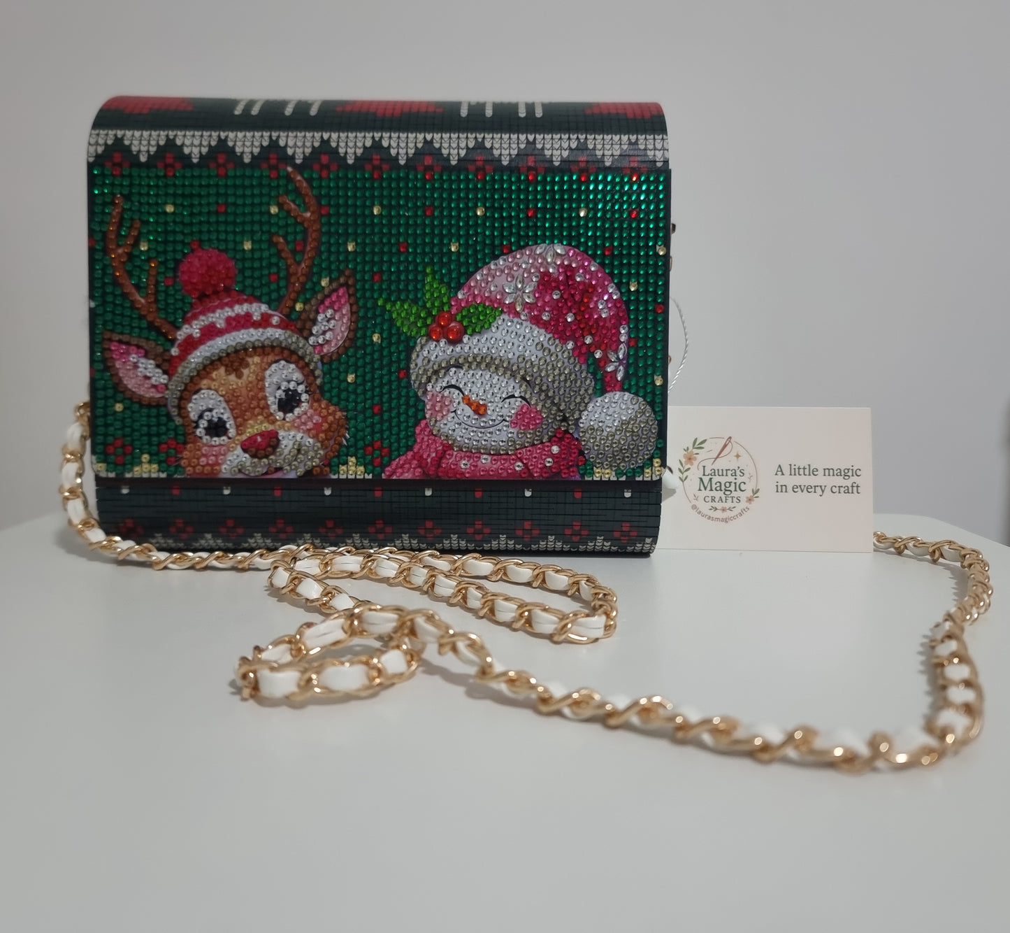 Unique Wooden Christmas Bag with diamond painting finish