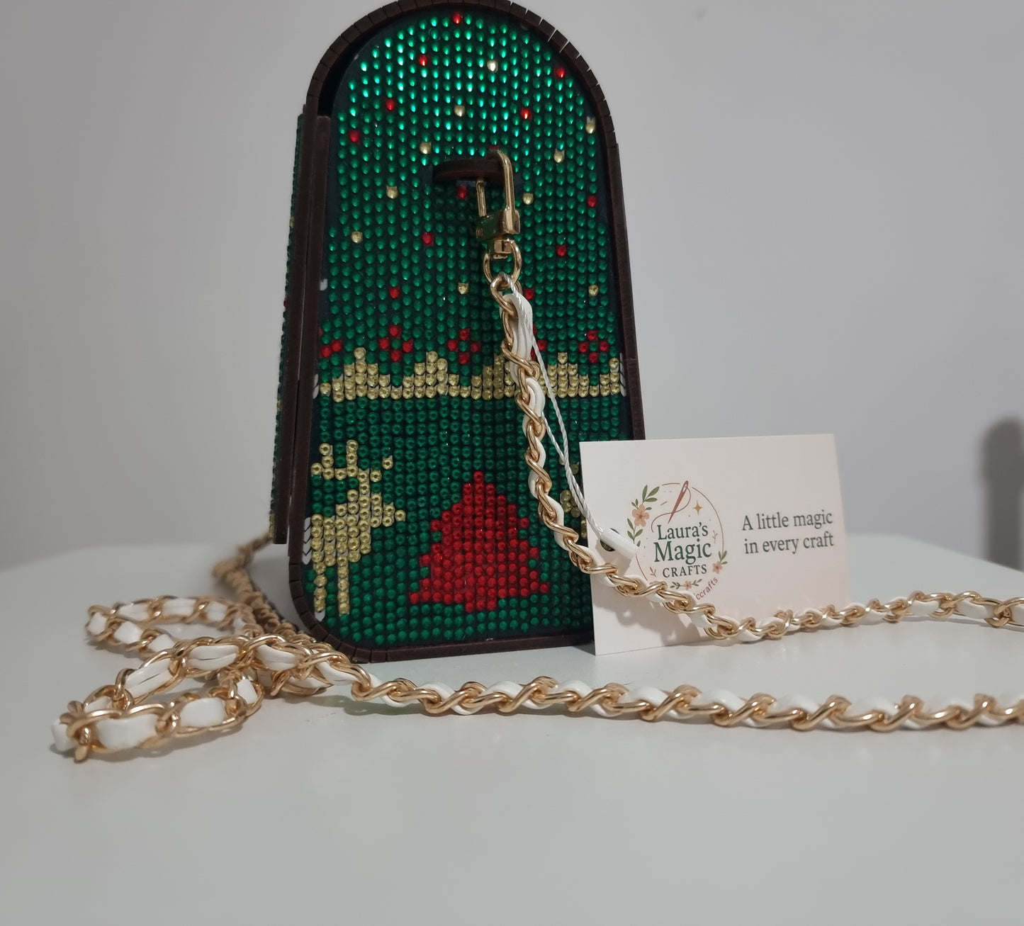 Unique Wooden Christmas Bag with diamond painting finish