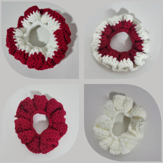 White and Red Crochet Scrunchies