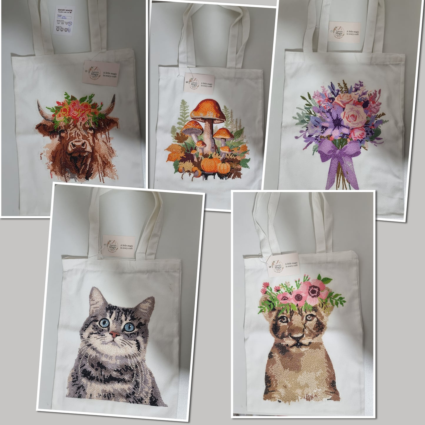 Canvas Tote bag with diamond art finish